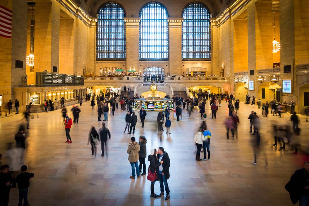 Lovers kiss at Central Station