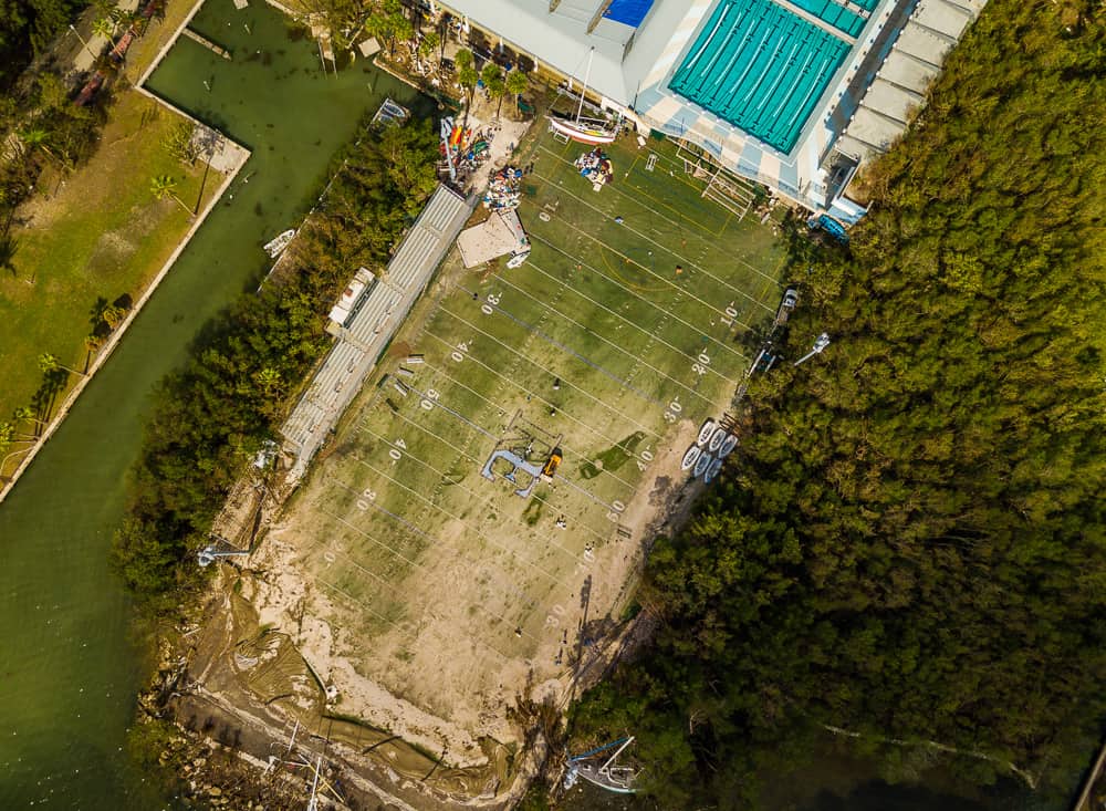 boat in a football field