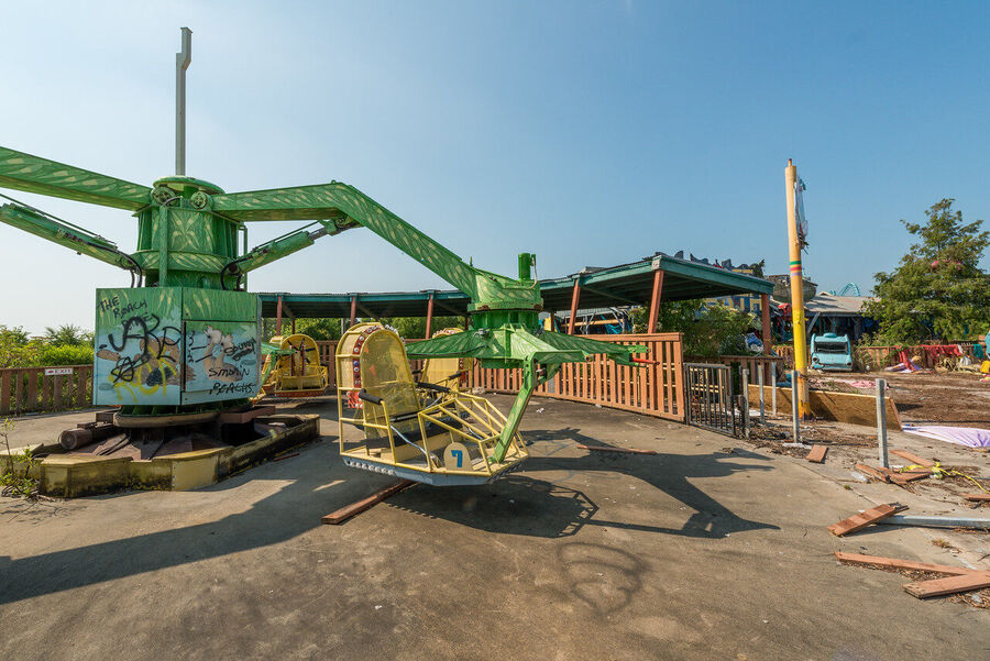 Fine art urban decay print of Six Flags New Orleans, Louisiana — a Katrina-era ruin where nature and forgotten infrastructure have merged