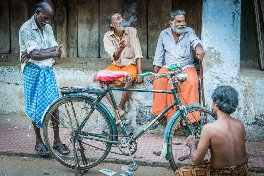 Fine art documentary print of an Indian village elder, quiet dignity and a lifetime of experience visible in a perfectly composed environmental portrait